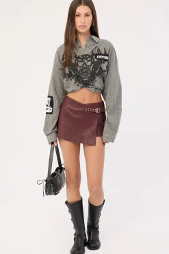 Marked Oversized Long Sleeve Shirt Khaki/Black/White