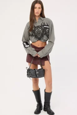 Marked Oversized Long Sleeve Shirt Khaki/Black/White