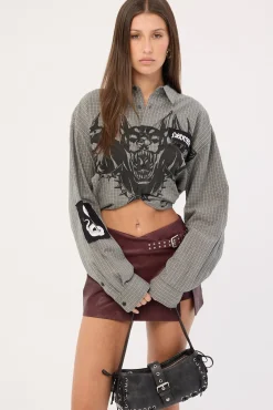 Marked Oversized Long Sleeve Shirt Khaki/Black/White