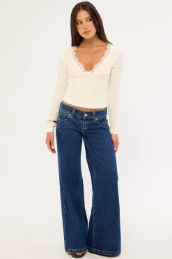 Matilde Lace Long Sleeve Top Cream