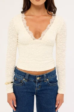 Matilde Lace Long Sleeve Top Cream