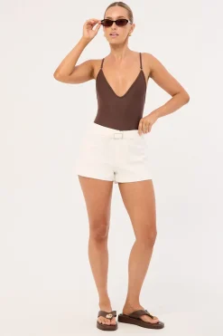 Maui Buckle Low Rise Linen Shorts White