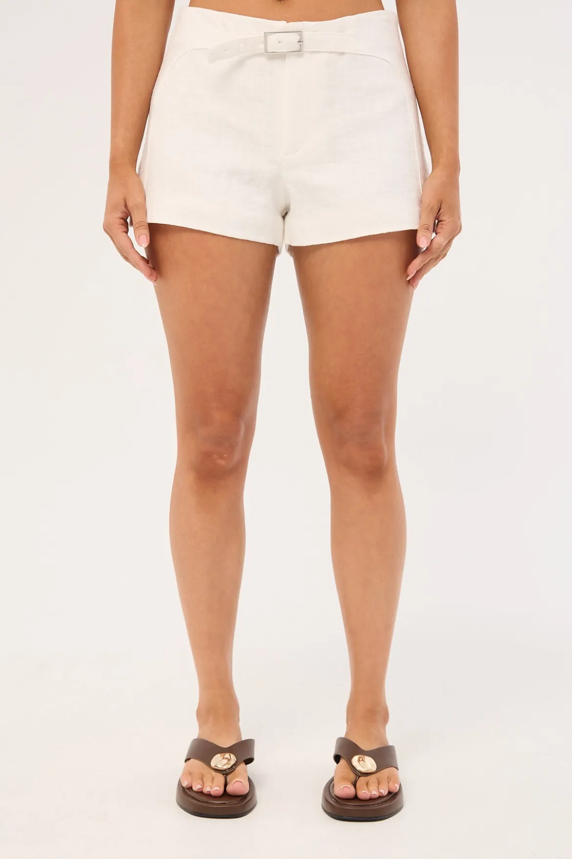 Maui Buckle Low Rise Linen Shorts White