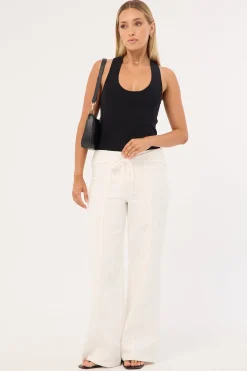 Maui Tie Front Low Rise Linen Pant White