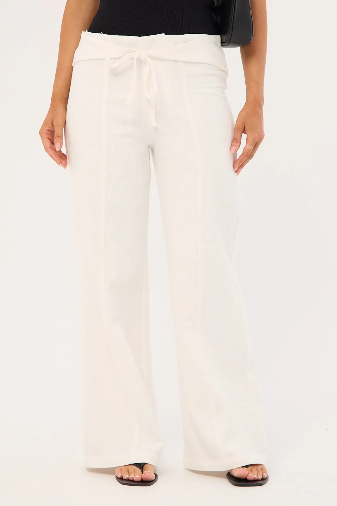 Maui Tie Front Low Rise Linen Pant White