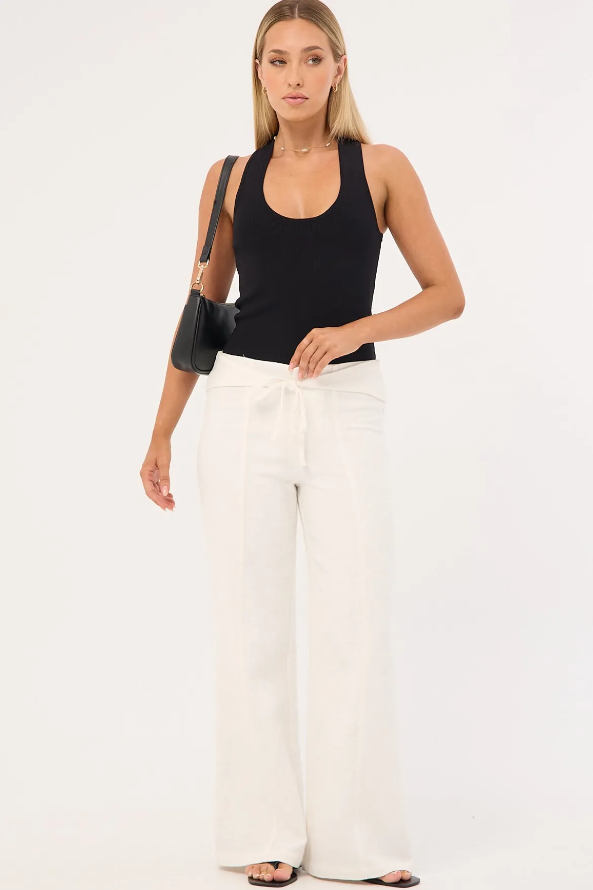 Maui Tie Front Low Rise Linen Pant White