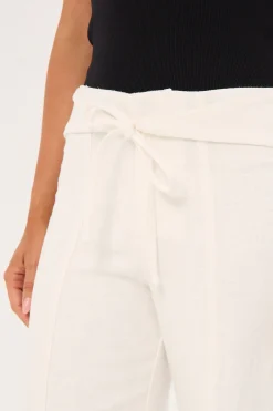 Maui Tie Front Low Rise Linen Pant White