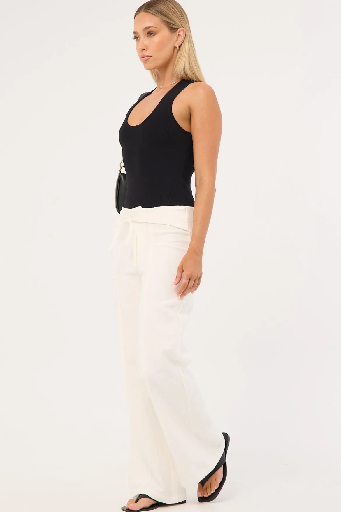 Maui Tie Front Low Rise Linen Pant White