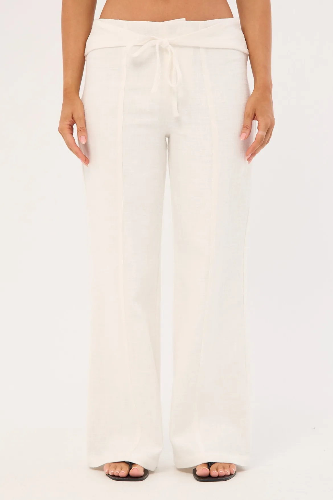 Maui Tie Front Low Rise Linen Pant White