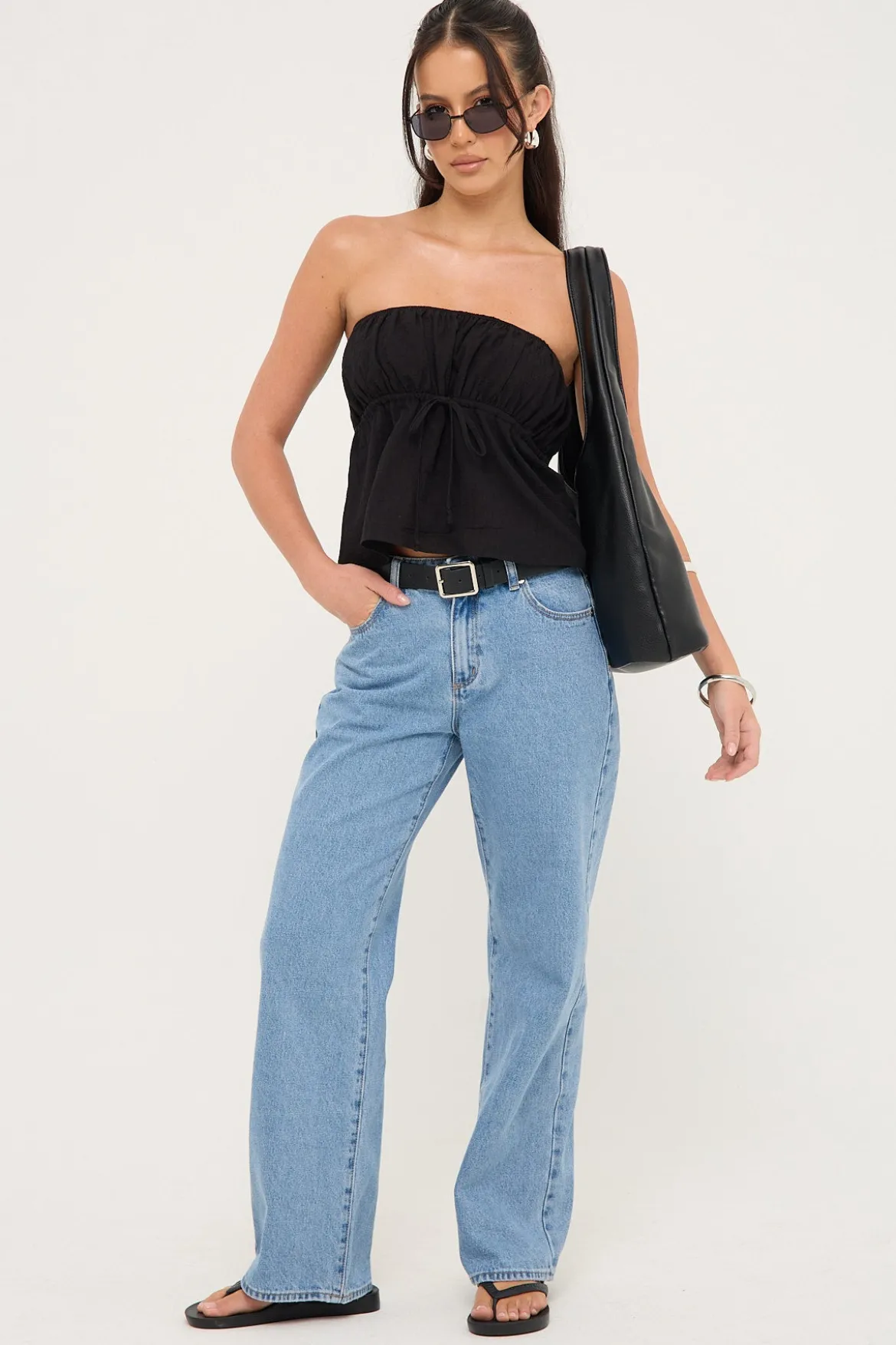 Melodic Strapless Gathered Top Black