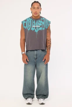Menace Cropped Muscle Tank Asphalt