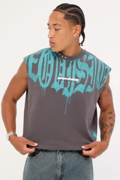 Menace Cropped Muscle Tank Asphalt