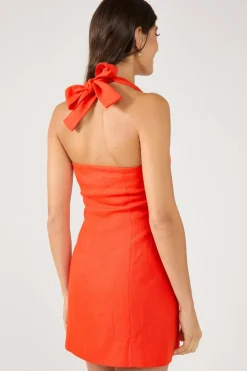 Menorca Halter Button Linen Mini Dress Red