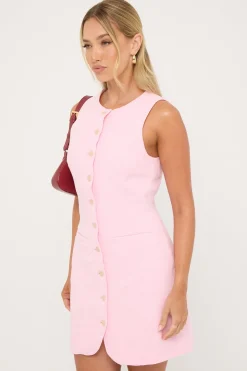 Menorca High Neck Linen Mini Dress Pink