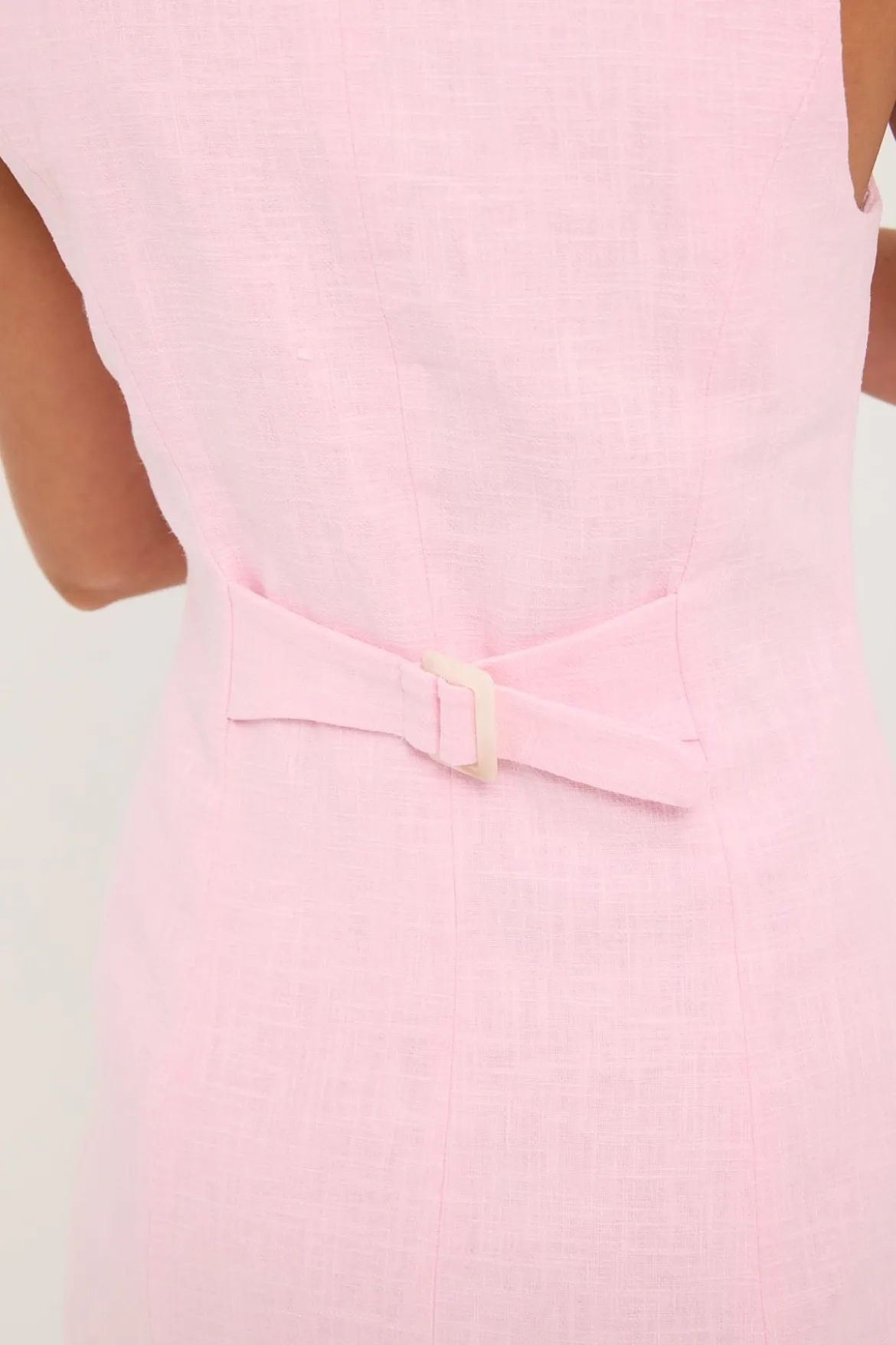 Menorca High Neck Linen Mini Dress Pink