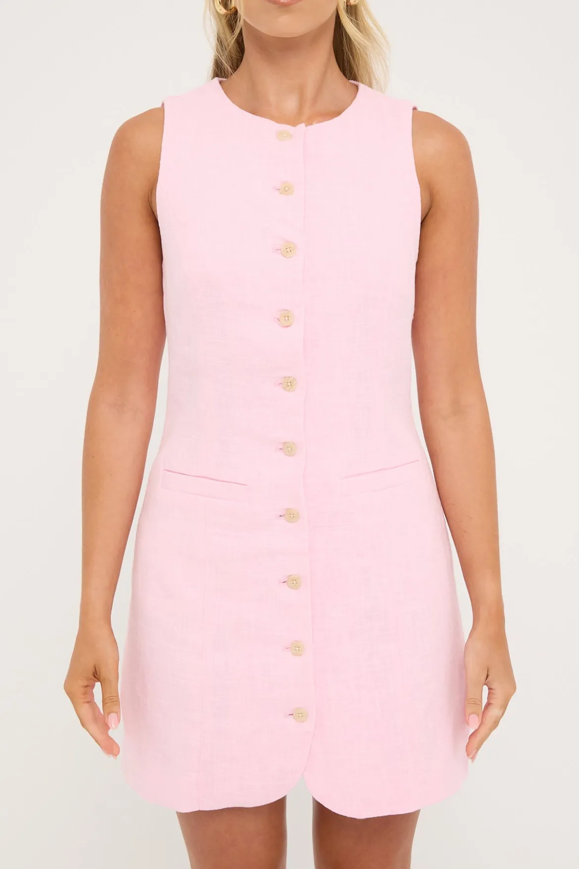 Menorca High Neck Linen Mini Dress Pink