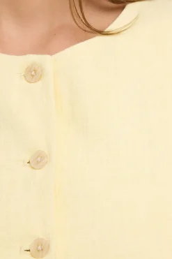 Menorca High Neck Linen Mini Dress Lemon