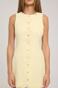 Menorca High Neck Linen Mini Dress Lemon
