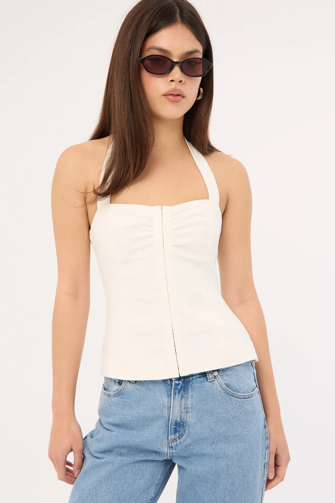 Menorca Linen Gathered Halter Top White