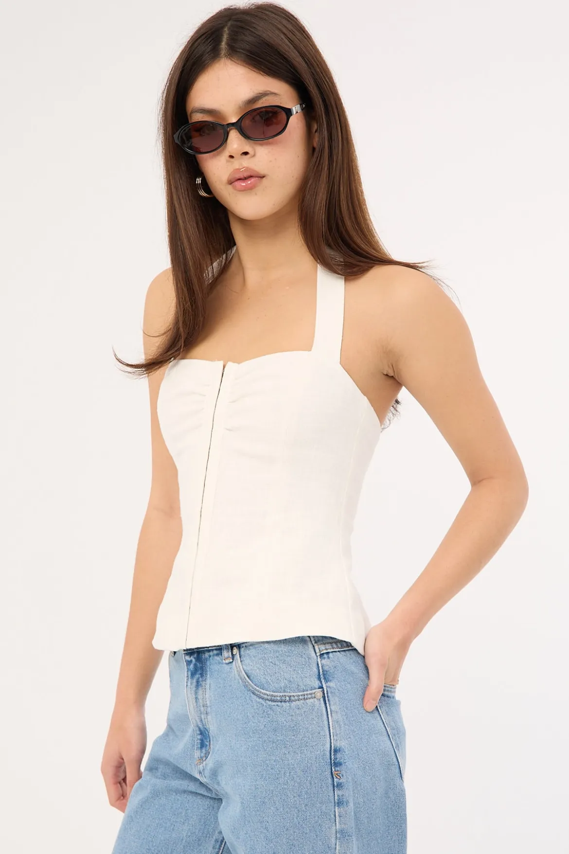 Menorca Linen Gathered Halter Top White