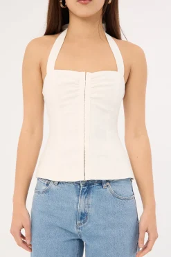 Menorca Linen Gathered Halter Top White