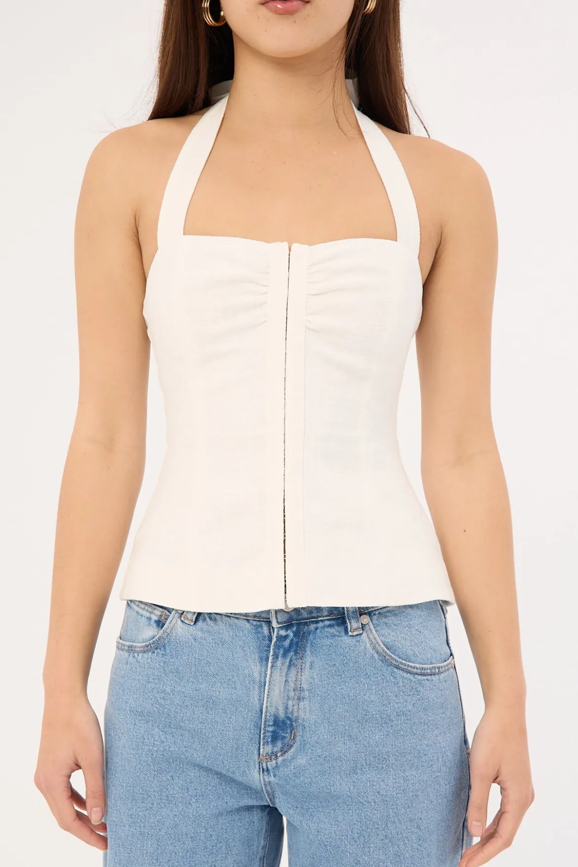 Menorca Linen Gathered Halter Top White