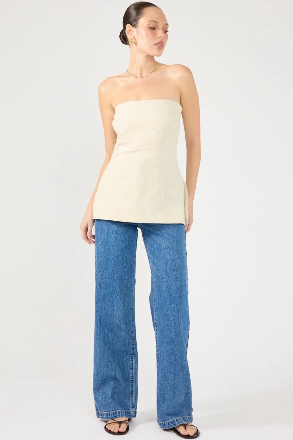 MENORCA LINEN SPECKLE STRAPLESS TOP Oat