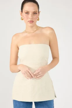 MENORCA LINEN SPECKLE STRAPLESS TOP Oat