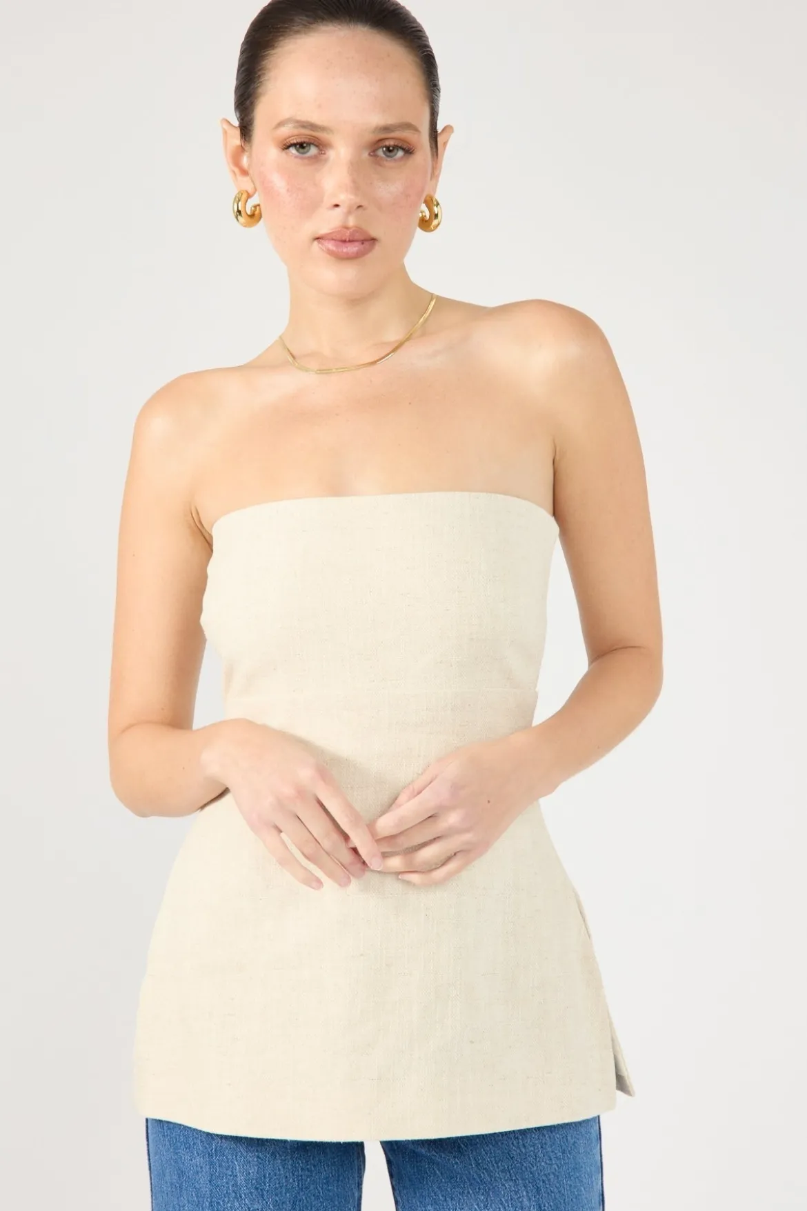 MENORCA LINEN SPECKLE STRAPLESS TOP Oat