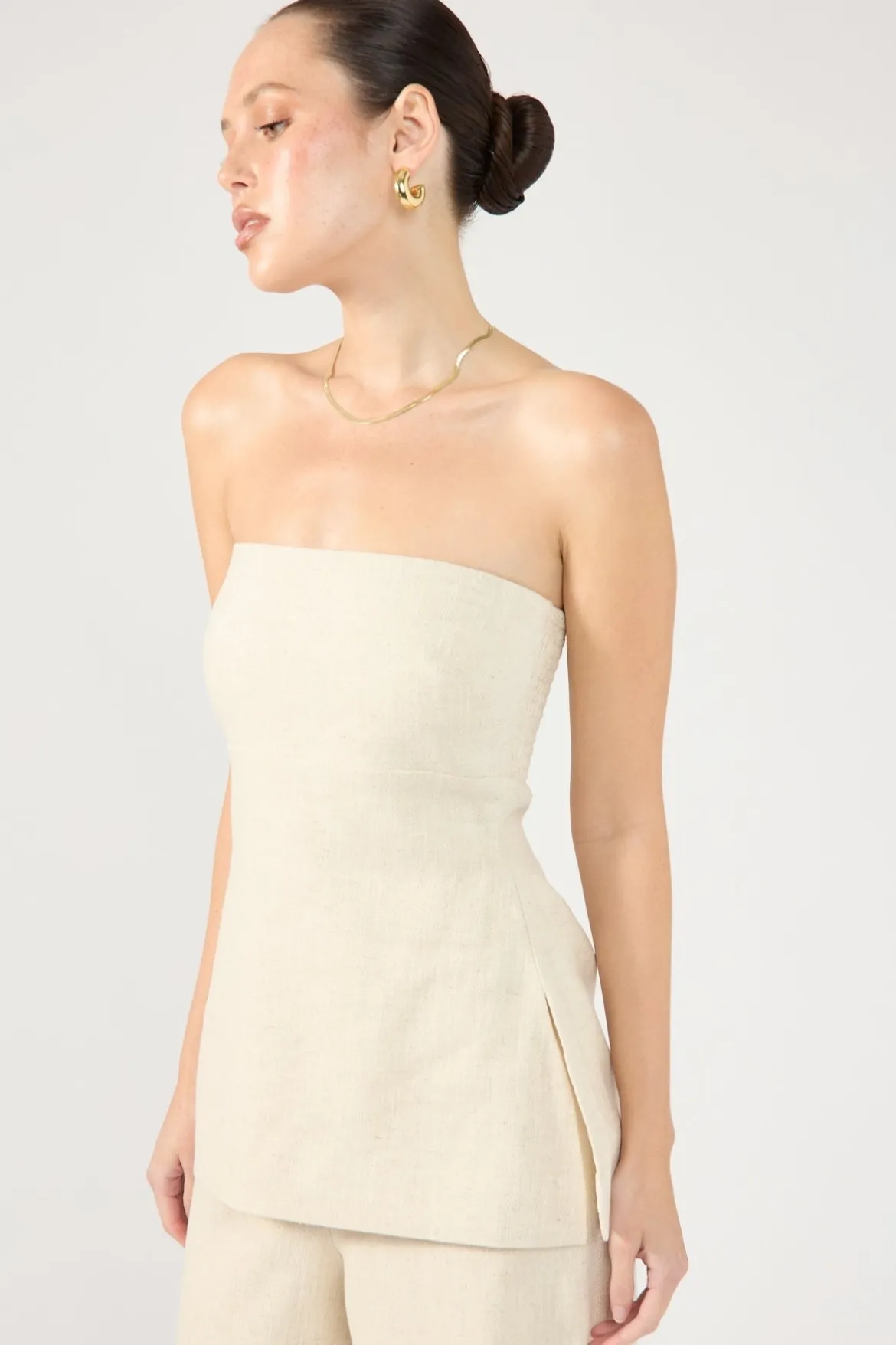 MENORCA LINEN SPECKLE STRAPLESS TOP Oat
