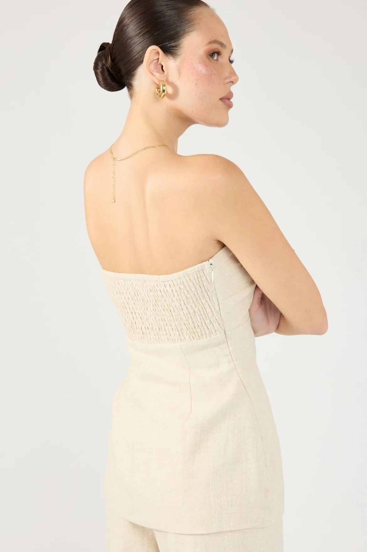 MENORCA LINEN SPECKLE STRAPLESS TOP Oat