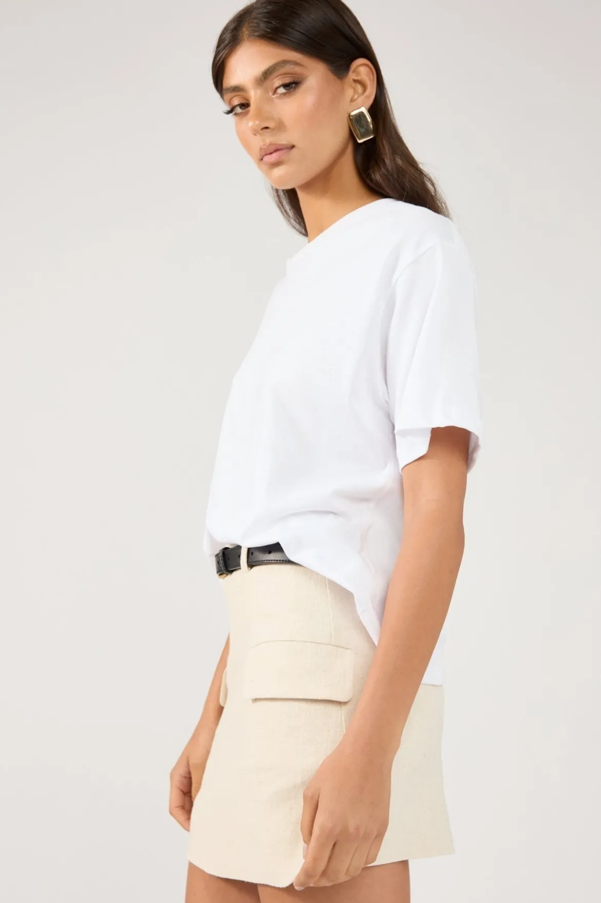 MENORCA LINEN SPECKLE TAILORED SKIRT Oatmeal