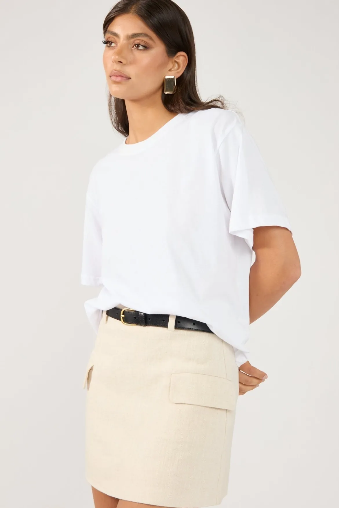 MENORCA LINEN SPECKLE TAILORED SKIRT Oatmeal