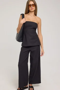 Menorca Linen Strapless Top Black