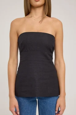Menorca Linen Strapless Top Black