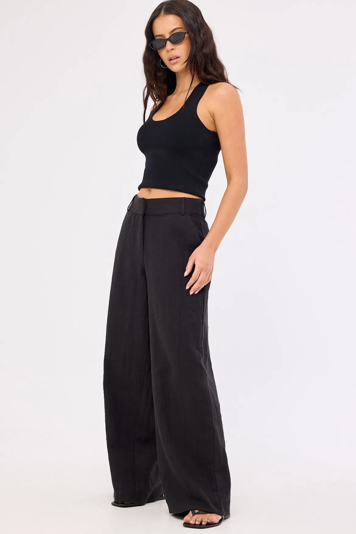 Menorca Low Rise Linen Pant Black