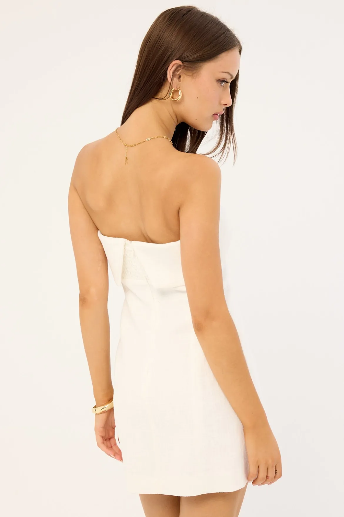 Menorca Strapless Linen Mini Dress White