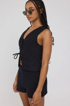Menorca Tie Up Vest Top Black