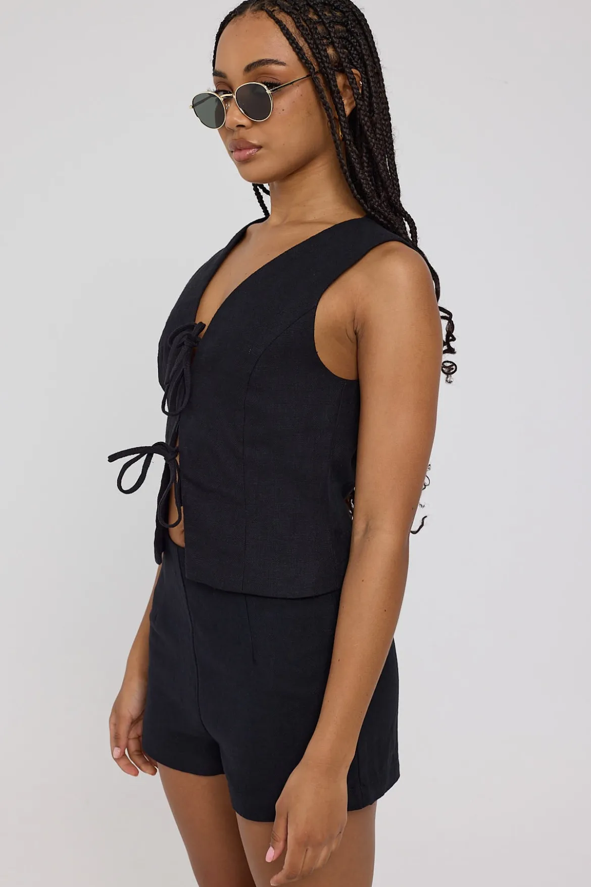 Menorca Tie Up Vest Top Black