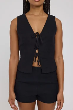 Menorca Tie Up Vest Top Black