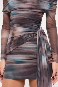 Meteor Elyse Off Shoulder Recycled Dress Blur Print