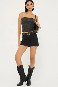 Miaow Denim Tube Top Black