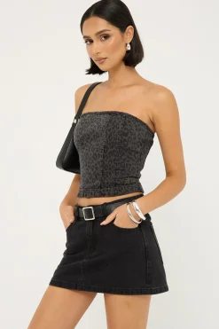 Miaow Denim Tube Top Black