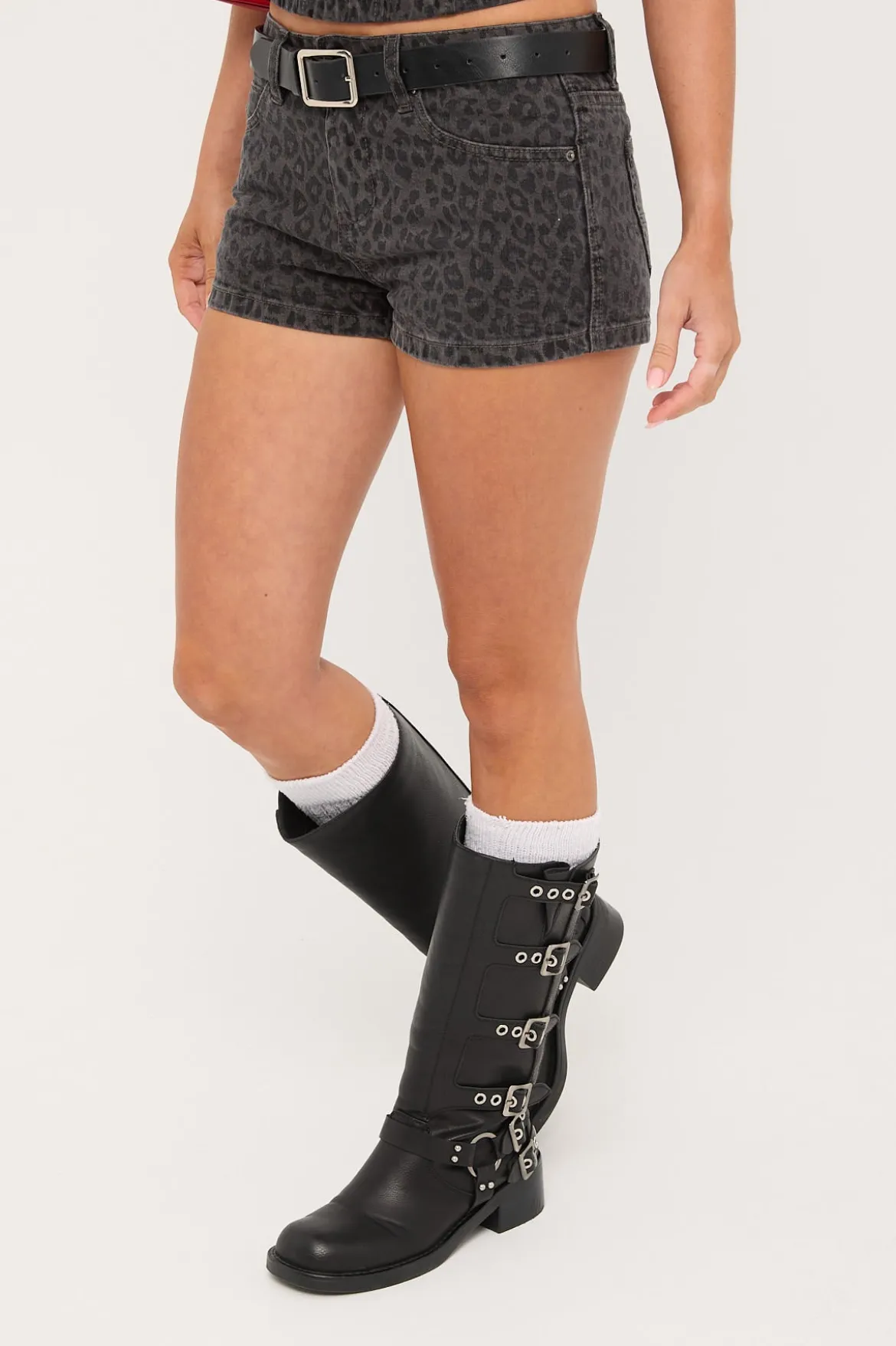 Miaow Y2K Crush Denim Micro Short Leopard