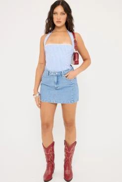 Mid Mini Moto Denim Skirt Blue Monday