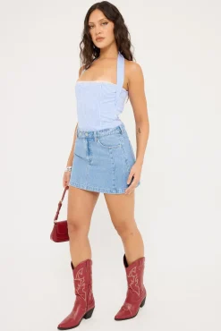 Mid Mini Moto Denim Skirt Blue Monday