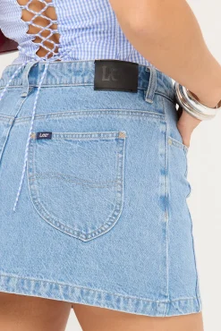 Mid Mini Moto Denim Skirt Blue Monday