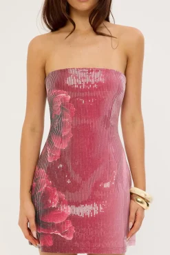 Midnight Bloom Sequin Mini Dress Burgundy Print