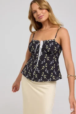 Midnight Meadows Lace Cami Top Yellow Floral