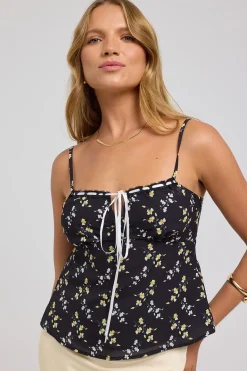 Midnight Meadows Lace Cami Top Yellow Floral